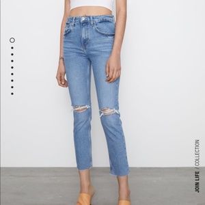ZARA Slim Fit Hi-Rise Ripped Jeans TRF